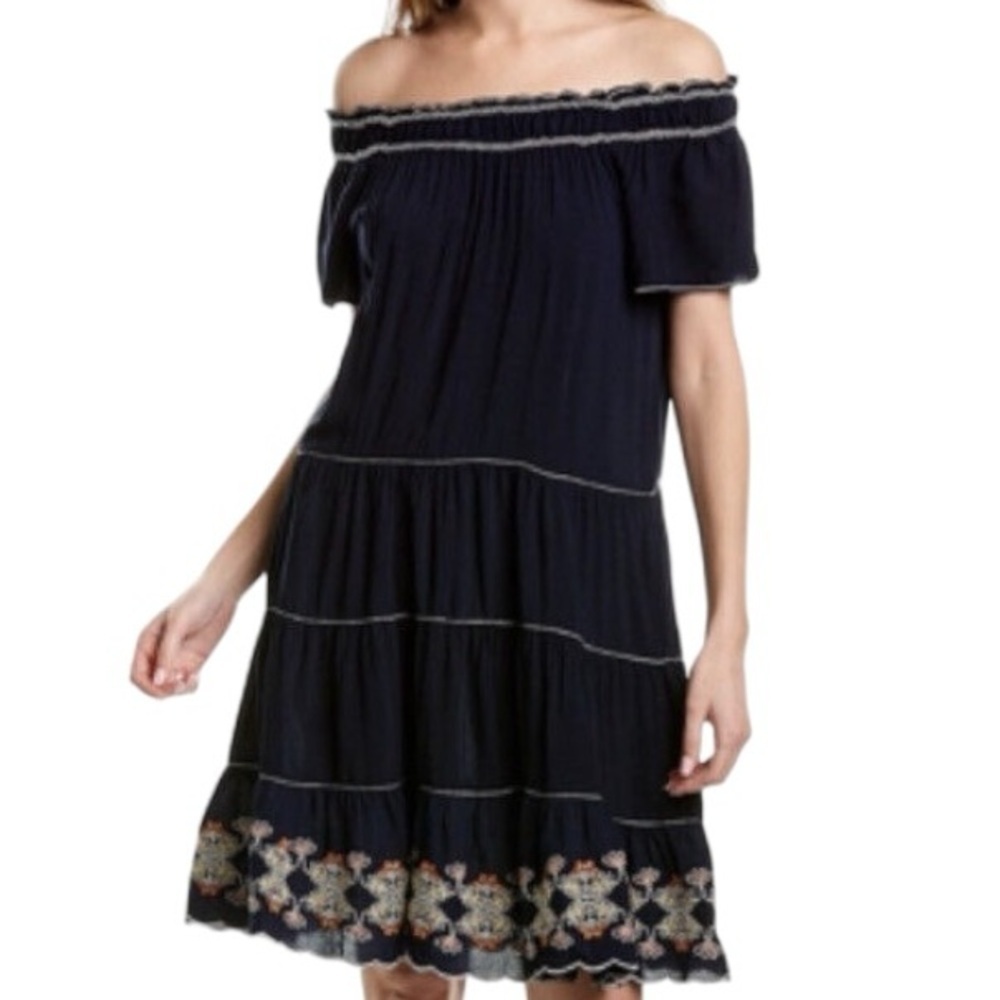 Max Studio Off The Shoulder Mini Dress with Embroidered Detail, Size Large